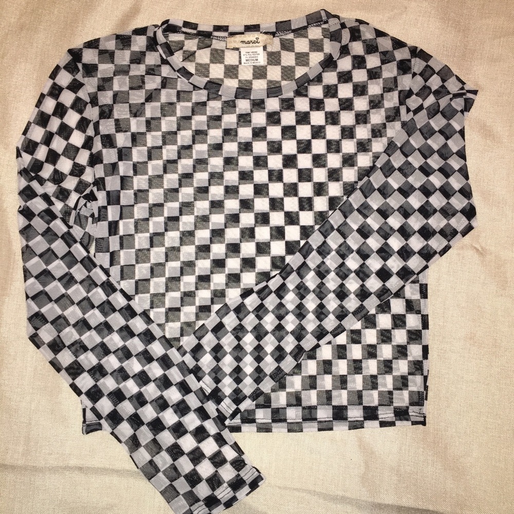 Sheer checkered, black & white crop, (M)